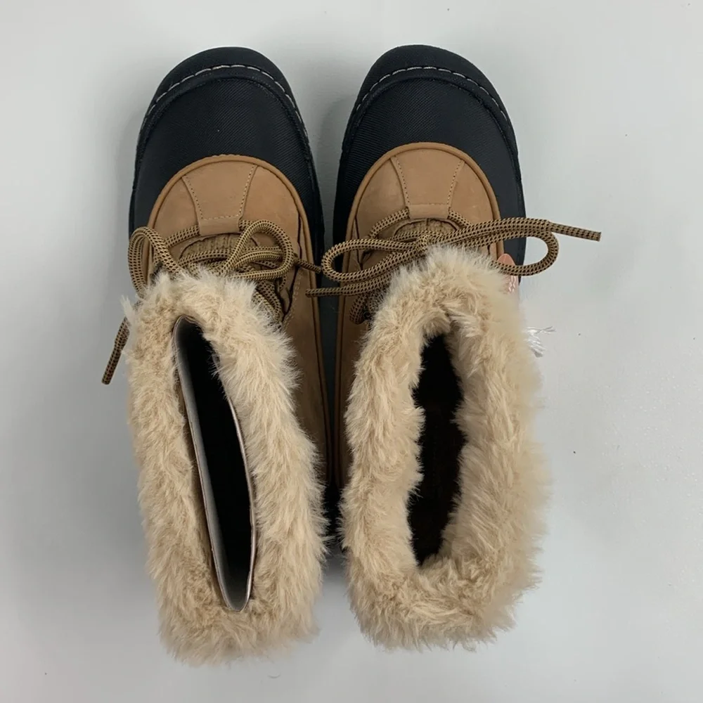 JBU BY JAMBU All terrain boots 9.5 Leather Faux fur Mem foam Tan black NEW NWT